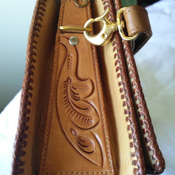 Vintage Handmade Leather Crossbody Bag Print Horse - Picture 5 of 14